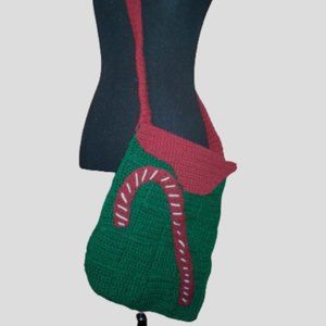 Festive Crochet Candy Cane Cross-Body Tote Bag
